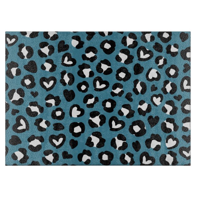 Trycksaker, blå leopard, Cheetah Spots, Hearts (Framsidan)