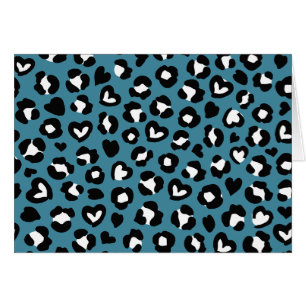 Trycksaker, blå leopard, Cheetah Spots, Hearts Hälsningskort