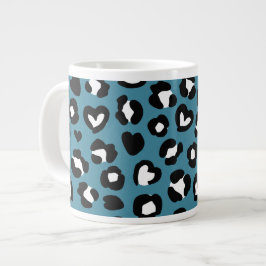 Trycksaker, blå leopard, Cheetah Spots, Hearts Jumbo Mugg