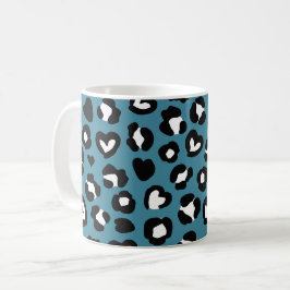 Trycksaker, blå leopard, Cheetah Spots, Hearts Kaffemugg