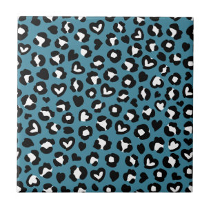 Trycksaker, blå leopard, Cheetah Spots, Hearts Kakelplatta