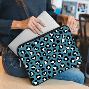 Trycksaker, blå leopard, Cheetah Spots, Hearts Laptop Fodral