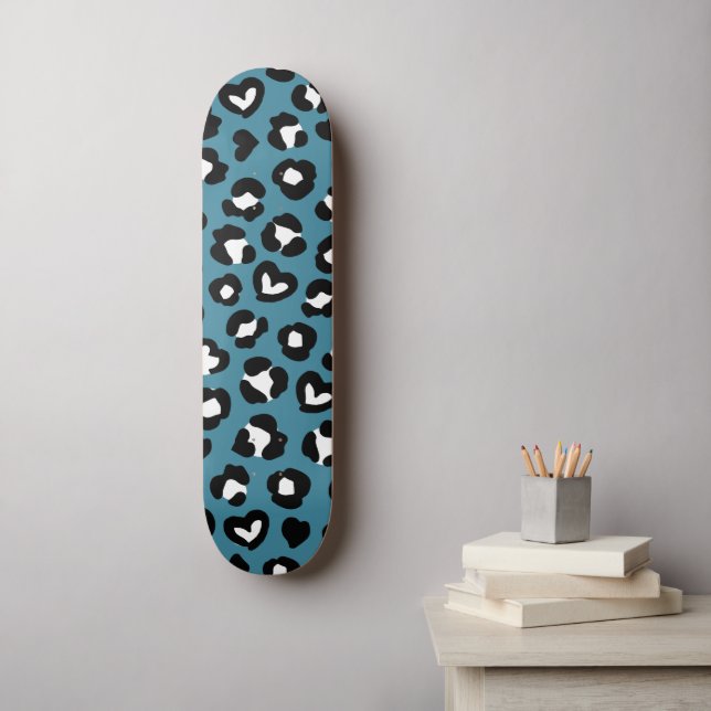 Trycksaker, blå leopard, Cheetah Spots, Hearts Mini Skateboard Bräda 18,5 Cm (Väggkonst)