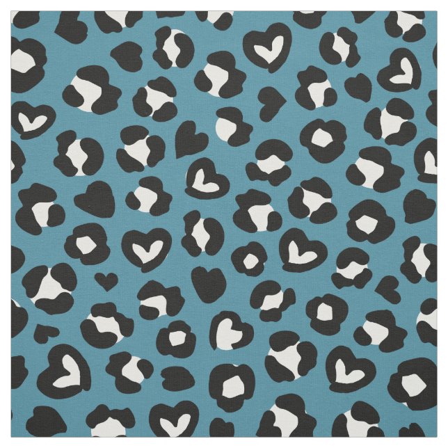 Trycksaker, blå leopard, Cheetah Spots, Hearts Tyg (Provkarta)