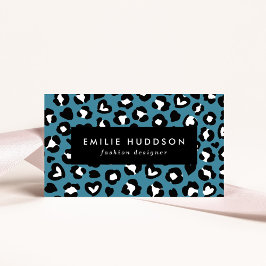 Trycksaker, blå leopard, Cheetah Spots, Hearts Visitkort