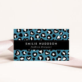Trycksaker, blå leopard, Cheetah Spots, Hearts Visitkort