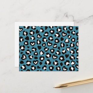 Trycksaker, blå leopard, Cheetah Spots, Hearts Vykort