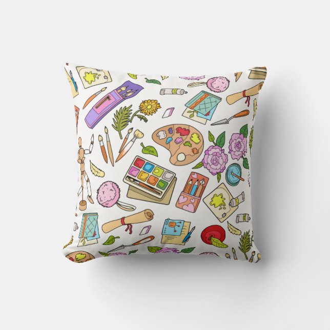 Trycksaker och penslar i Dekorativ kudde (Framsida)