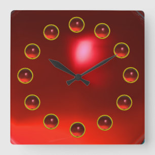 TRYCKT 3D RED RUBY GEMSTONES FYRKANTIG KLOCKA