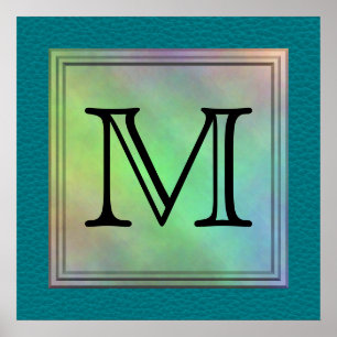 Tryckt Anpassningsbar Monogram Image på Teal Mönst Poster