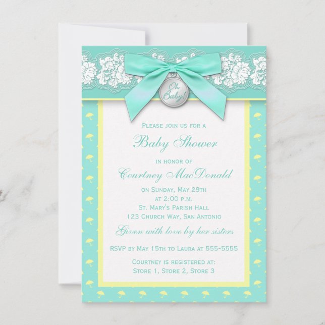TRYCKT BÅDA Blommigt Snöre Baby Shower Inbjudan (Framsida)