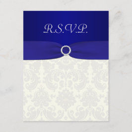 TRYCKT BAND Blå, Elfenbensfärgad Damask Svarskort OSA Kort