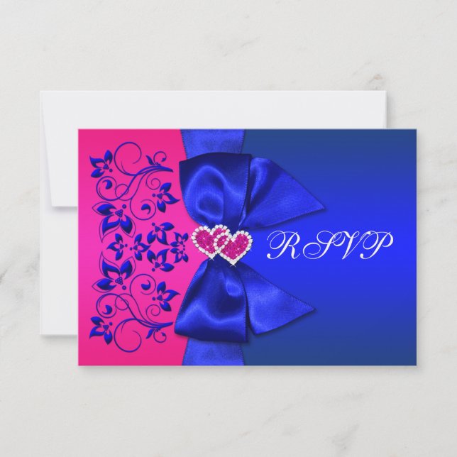 TRYCKT BAND Blått, Rosa Blommig Bröllops RSVP-kort OSA Kort (Framsida)