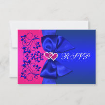 TRYCKT BAND Blått, Rosa Blommig Bröllops RSVP-kort