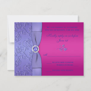 TRYCKT BAND Fuchsia, Lila Blommig RSVP-kort Inbjudningar