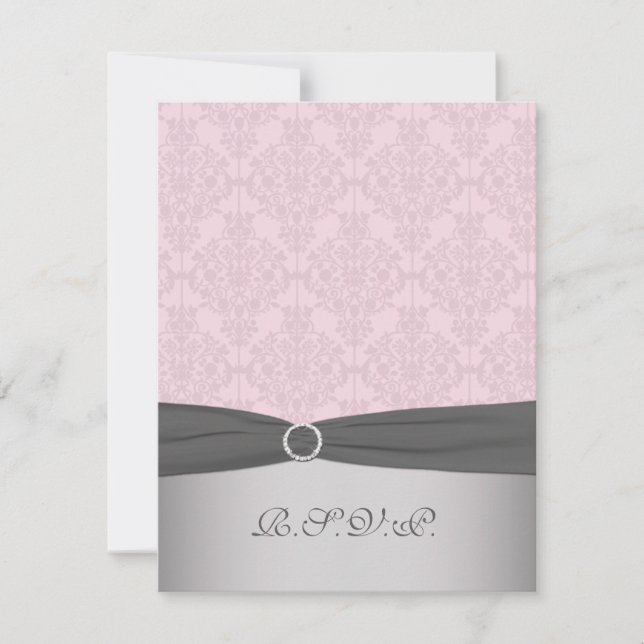 TRYCKT BAND Grå, rosa damask RSVP-kort OSA Kort (Framsida)