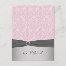 TRYCKT BAND Grå, rosa damask RSVP-kort OSA Kort