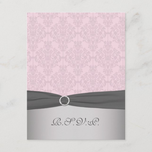 TRYCKT BAND Grå, rosa damask RSVP-kort OSA Kort (Framsida)