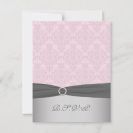 TRYCKT BAND Grå, Rosa Damaskus RSVP-kort OSA Kort
