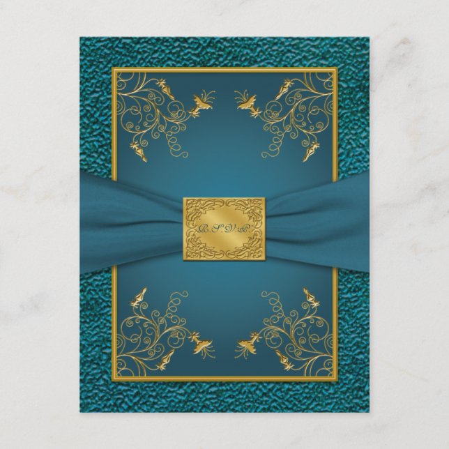 Tryckt band Guld, teal RSVP-kort OSA Kort (Framsida)