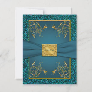 TRYCKT BAND Guld, Teal RSVP-kort OSA Kort