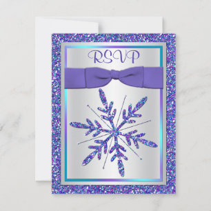 Tryckt band Lila Aqua Silver Bröllop RSVP Inbjudningar