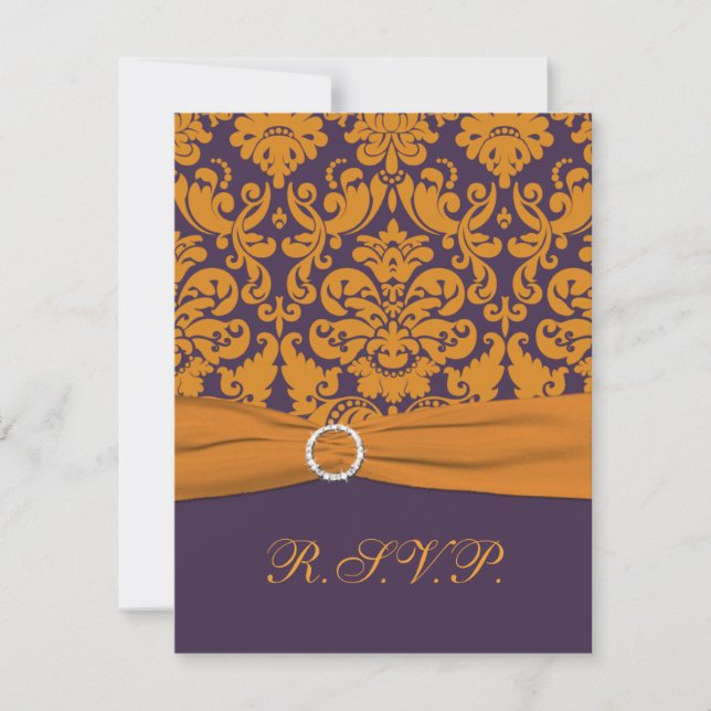 TRYCKT BAND Lila, Orange Damask RSVP-kort OSA Kort (Framsida)