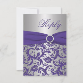 TRYCKT BAND Lila, Silver Damask svars Kort