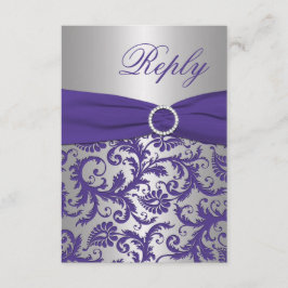 TRYCKT BAND Lila, Silver Damask svars Kort