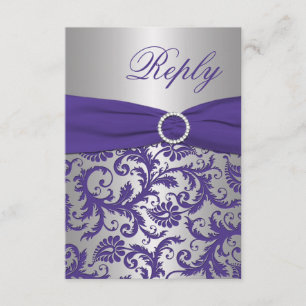 TRYCKT BAND Lila, Silver Damask svars Kort