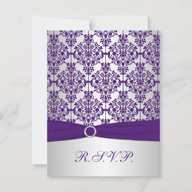 TRYCKT BAND Lila, Silver Damask Svarskort OSA Kort (Framsida)