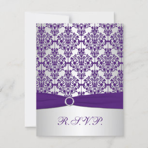 TRYCKT BAND Lila, Silver Damask Svarskort OSA Kort