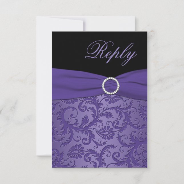 TRYCKT BAND Lila, Svart Damask Svarskort OSA Kort (Framsida)
