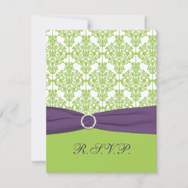 TRYCKT BAND Lime, Lila Damask Svarsbrevskort OSA Kort (Framsida)