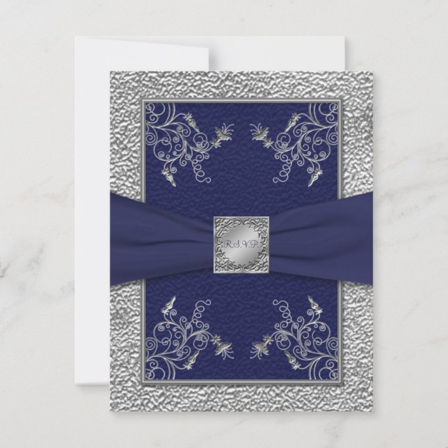 Tryckt band Navy och Pewter RSVP-kort OSA Kort (Framsida)
