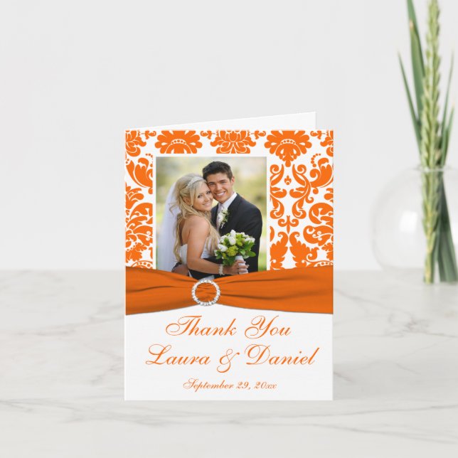 TRYCKT BAND Orange Damask Foto Tackkort (Framsida)