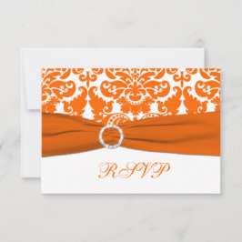 TRYCKT BAND Orange, Vit Damask RSVP-kort OSA Kort