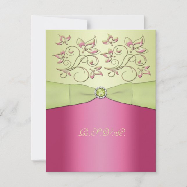 TRYCKT BAND Rosa, Grön Blommig RSVP-kort OSA Kort (Framsida)