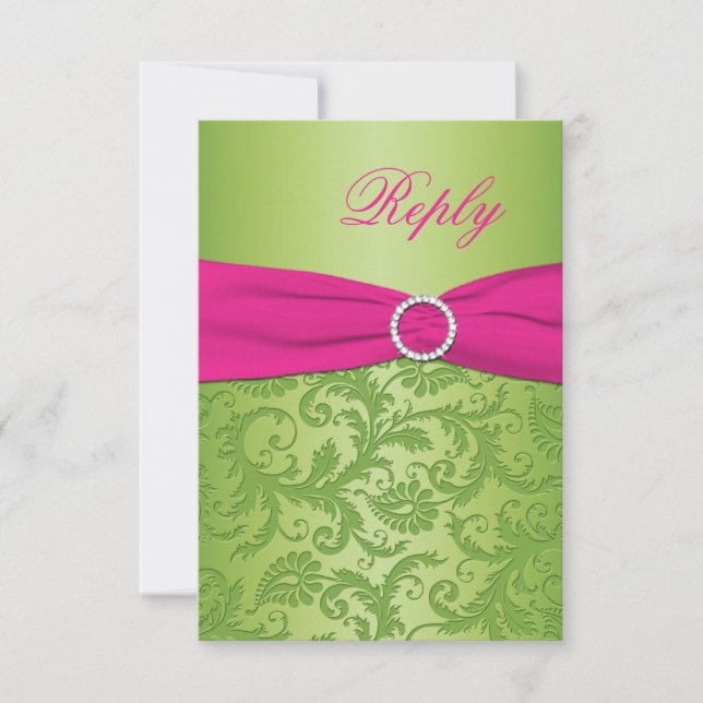 TRYCKT BAND Rosa, Grön Damask Svarskort OSA Kort (Framsida)