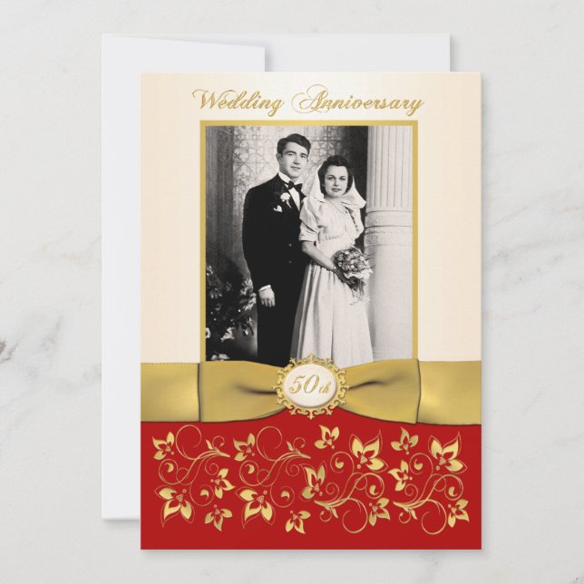 TRYCKT BAND Rött, Elfenben 50-års jubileumsinbjuda Inbjudningar (Framsida)