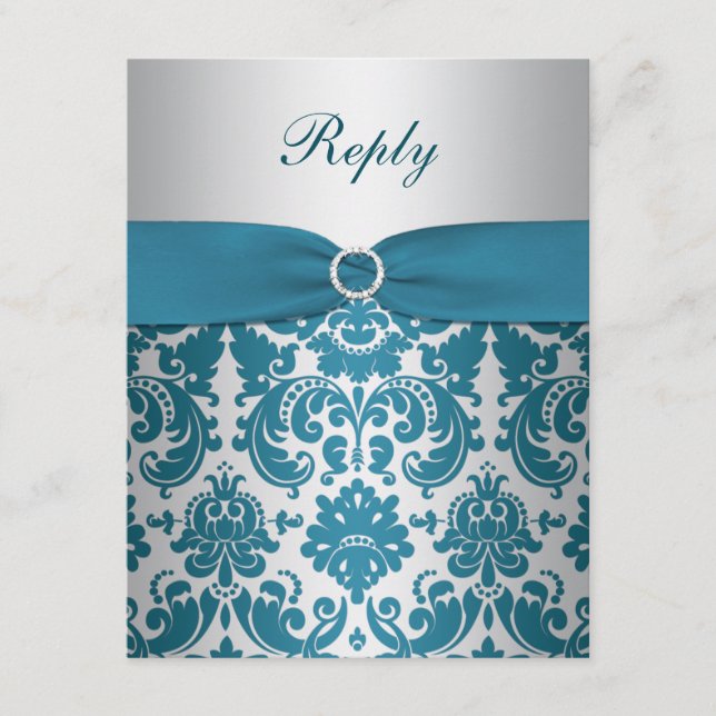TRYCKT BAND Silver, Teal Damask Svarskort OSA Kort (Framsida)