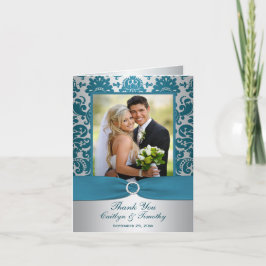 TRYCKT BAND Silver, Teal Damask Tacksamhetskort Tack Kort
