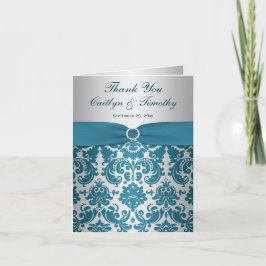 TRYCKT BAND Silver, Teal Damask Tacksedel Tack Kort