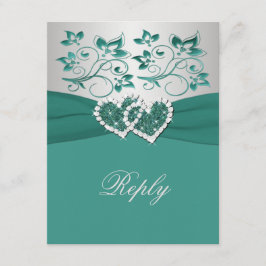 TRYCKT BAND Teal, Silver Blommig Svarskort OSA Kort