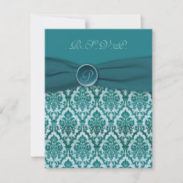 TRYCKT BAND Vintage Teal Damask Svarskort OSA Kort