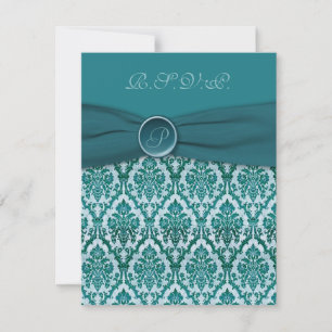 TRYCKT BAND Vintage Teal Damask Svarskort OSA Kort