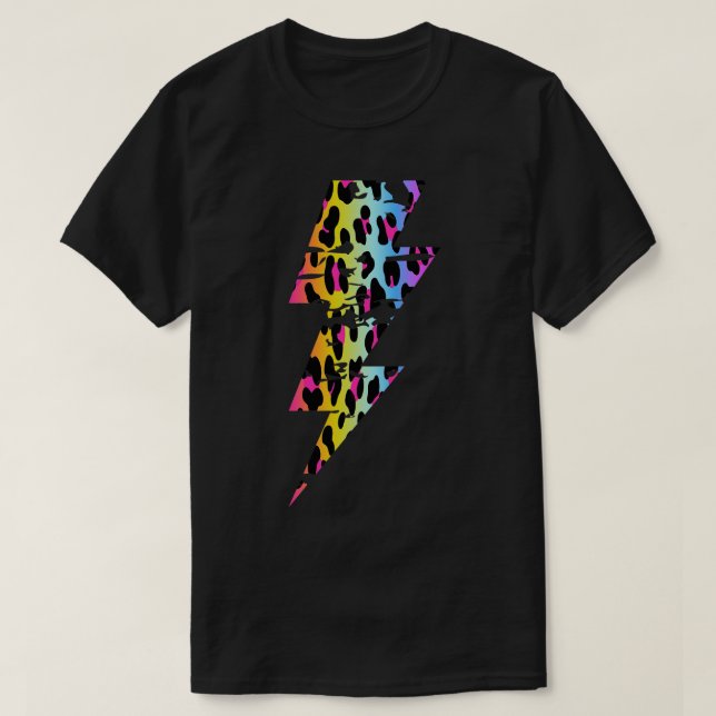 Tryckt blixt Bult Multifärgad Djurleopar T Shirt (Design framsida)