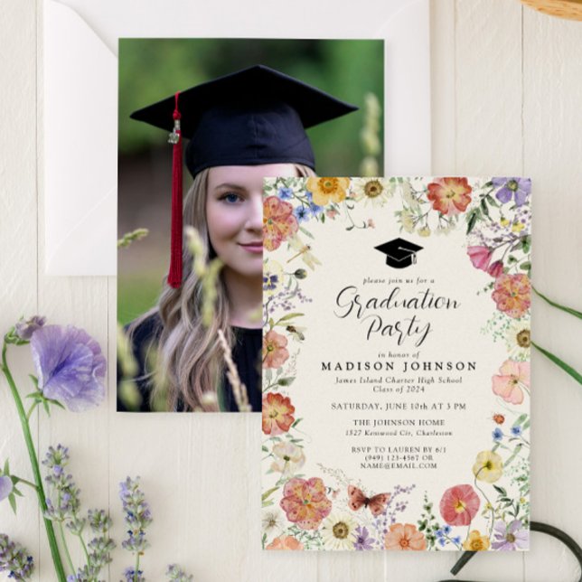 Tryckt blommor - Studentfest från High School Inbjudningar (Bloom into a Grad - Celebrate in Style 🌸)