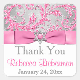 TRYCKT Bow - Bat mitzvah Vinter Wonderland Damask Fyrkantigt Klistermärke