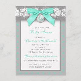 Tryckt BOW Grått Blommigt Snöre Baby Shower Inbjud Inbjudningar